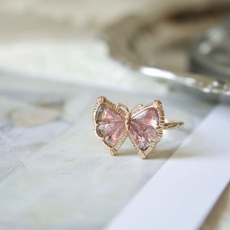 bi-color tourmaline butterfly carving ring