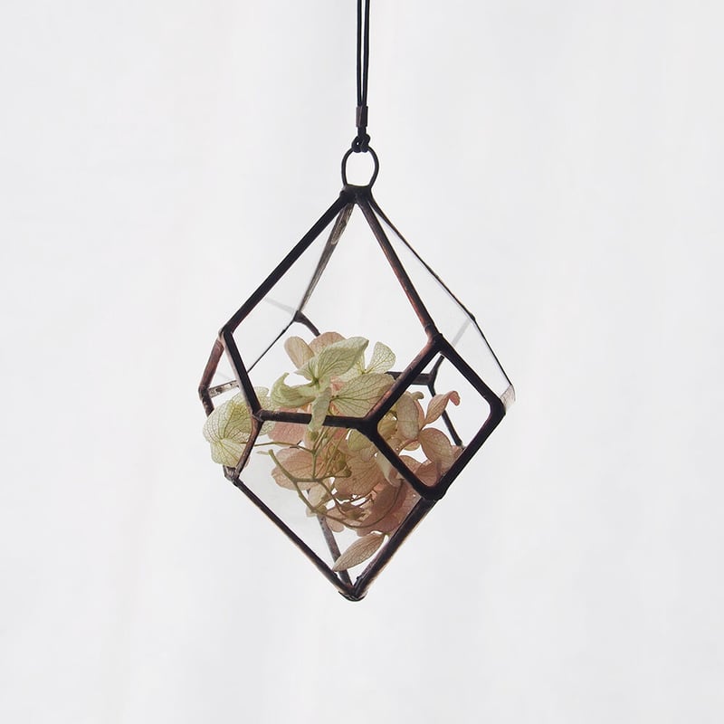 手彫りの茄子形 小物入れ mini hanging flowervase/植物セット/変形多面体A/antique S