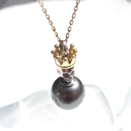 baby skull × baby crown × 黒蝶パール | sv × k18yg × k10 with black pearl and diamond