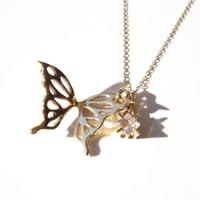 butterfly necklace | G-series＋square stone charm | white topaz