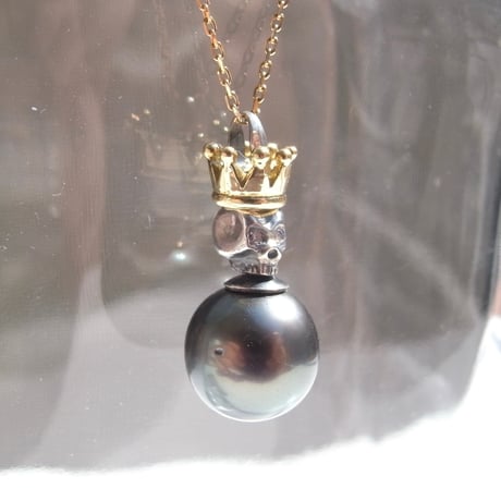 baby skull × baby crown × 黒蝶パール | sv × k18yg × k10 with black pearl and diamond