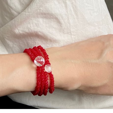 hand knitting  bracelet / red/一点物