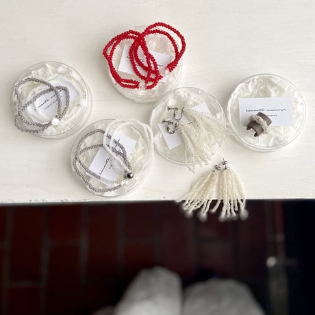 hand knitting  bracelet / gray＆silver/一点物