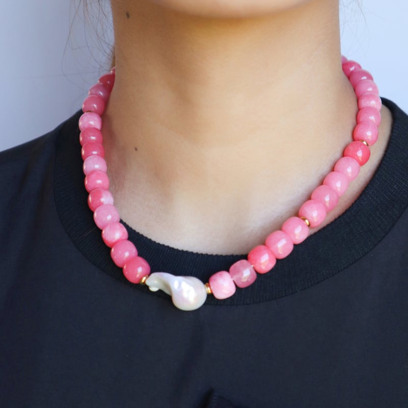 ピンクジェイド×バロックパールネックレス/024019 | TUWAKRIM ピンクジェイド×バロックパールネックレス/024019 | TUWAKRIM