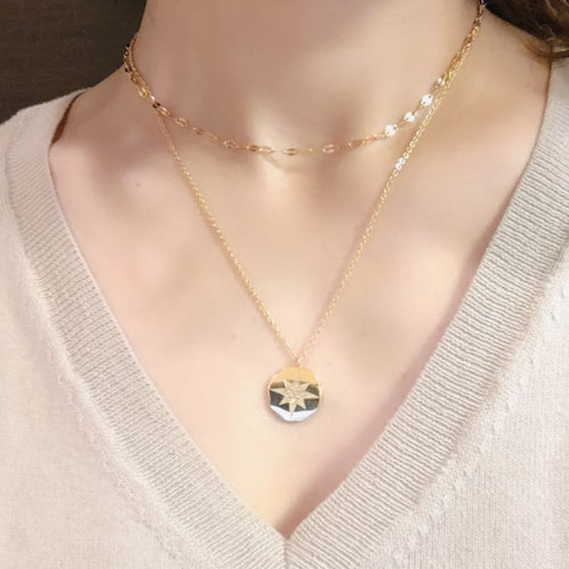 24kgf-coated スターモチーフ2連チェーンネックレス/019003 | TUWAKRIM 
