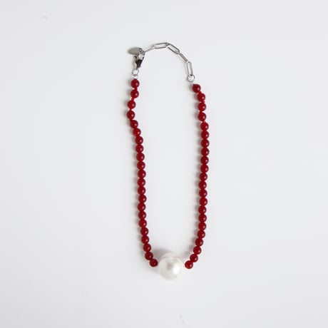 レッドアゲート×シェルパールネックレス/024051