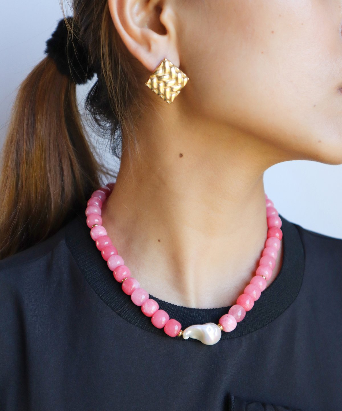 ピンクジェイド×バロックパールネックレス/024019 | TUWAKRIM ピンクジェイド×バロックパールネックレス/024019 | TUWAKRIM