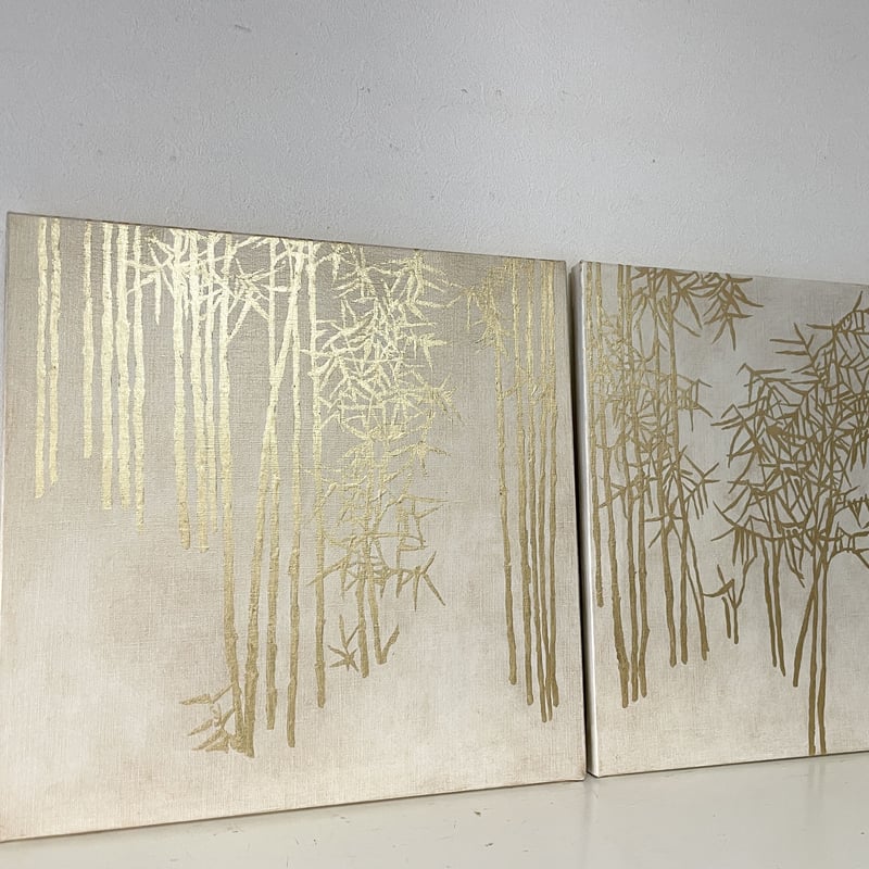 31カリム　竹林と鳥　布　油彩 31カリム 竹林と鳥 布 油彩 85×65