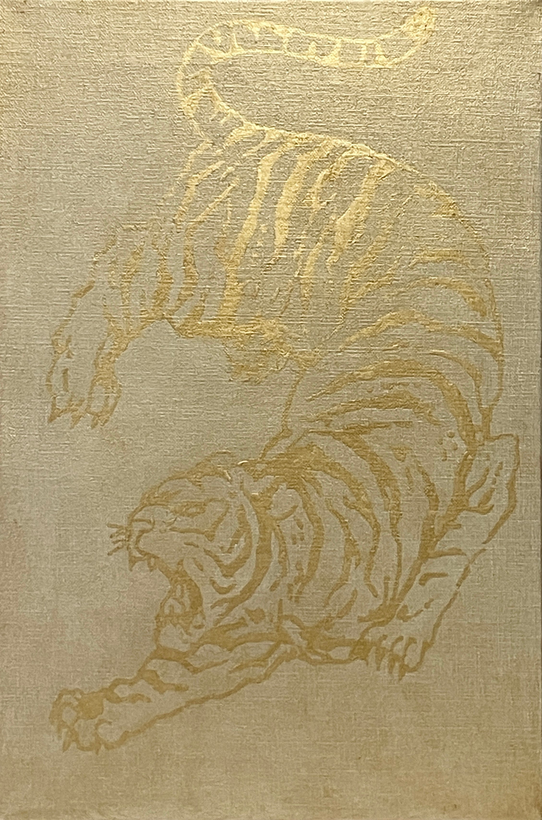 白虎 油彩画 金色フレーム付き　吉田妨論 金の虎 2 | AKIKO KONDO