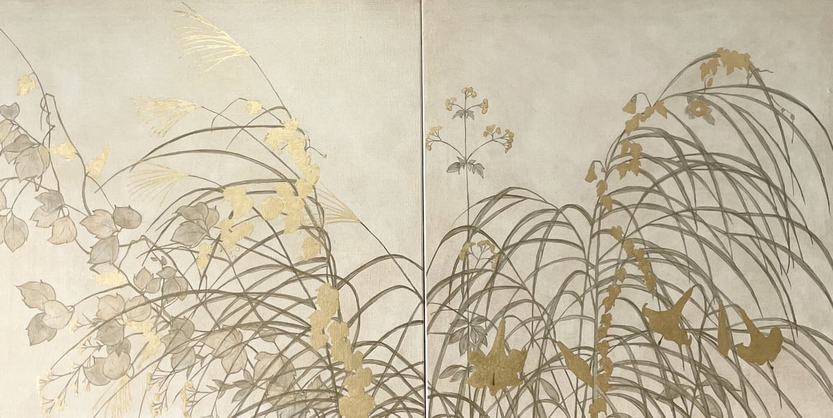 蓋物 5客 色絵付け 金彩 草花 銘 秋の図 共箱 蓋物 5客 色絵付け 金彩 草花 銘 秋の図 共箱
