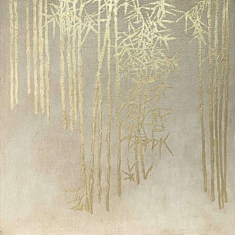 31カリム　竹林と鳥　布　油彩 31カリム 竹林と鳥 布 油彩 85×65