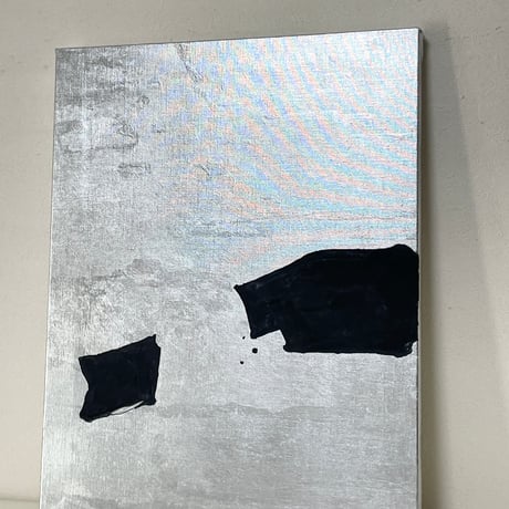 銀に黒の抽象画　2 サンプル品