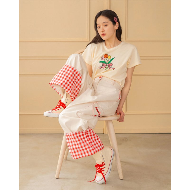 Gingham Check Denim Pants - OW | HOWTOVENUS