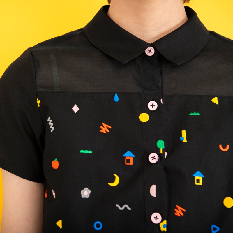 Doodle Stitch Blouse - BLACK | HOWTOVENUS