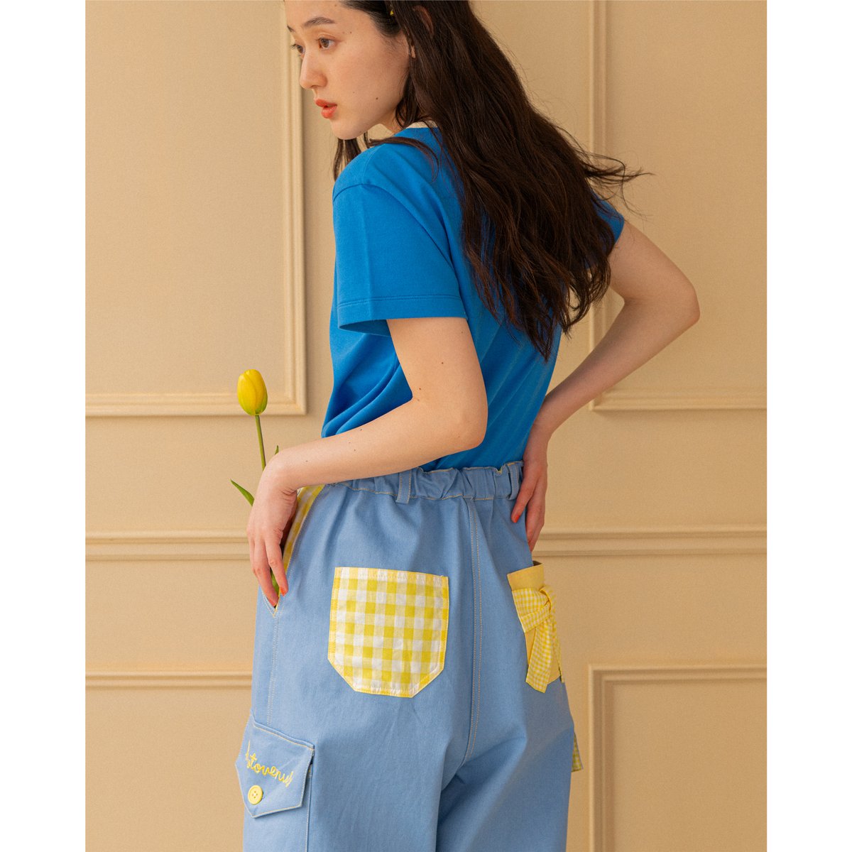 Gingham Check Denim Pants - BL | HOWTOVENUS