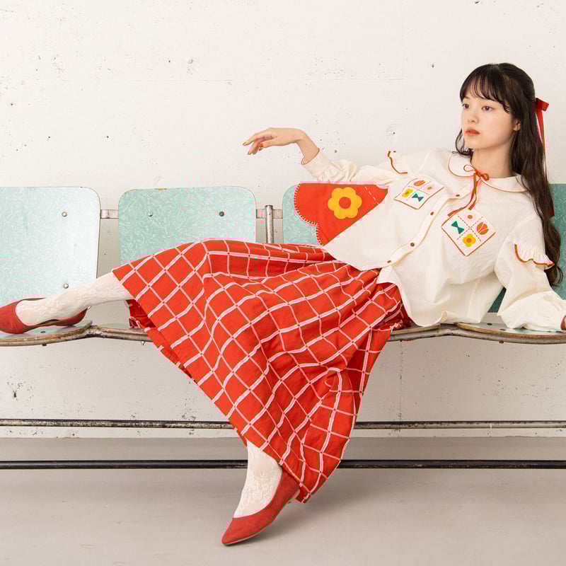 The toe スカート りぼん付きフロッキーラインフラワーマーメイドスカート
