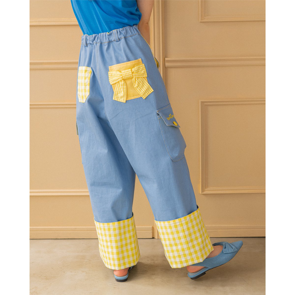 Gingham Check Denim Pants - BL | HOWTOVENUS