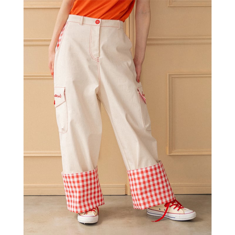 HOWTOVENUS ギンガムチェックデニムパンツ　春秋 Gingham Check Denim Pants - OW | HOWTOVENUS