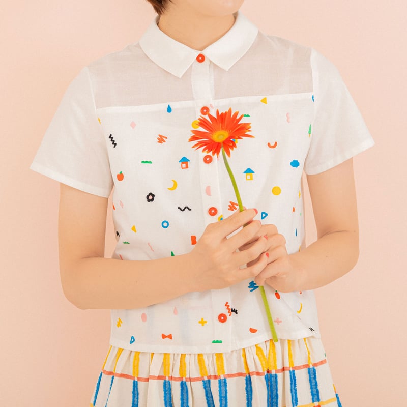 トップス HOWTOVENUS Doodle Stitch Blouse - BLACK Doodle Stitch Blouse - WHITE | HOWTOVENUS