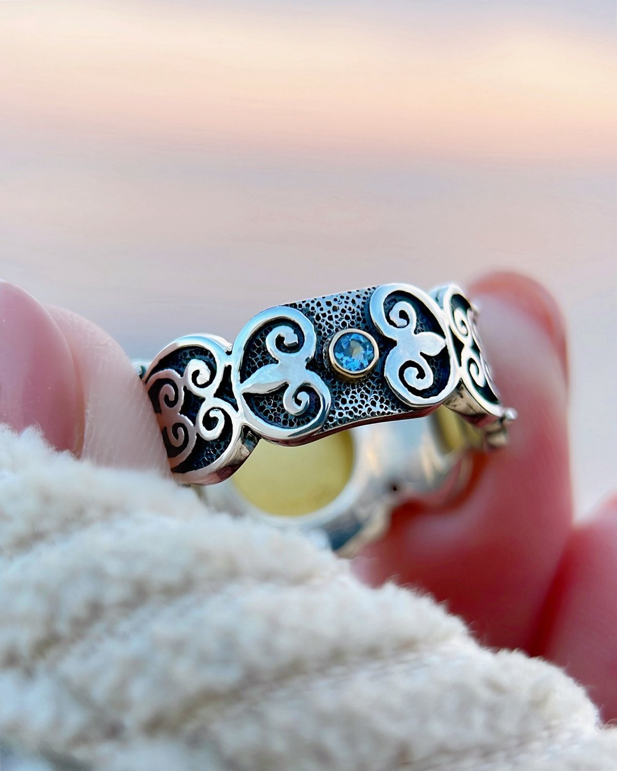 St.Gabriel&アクアマリン&ダイヤモンド シルバー&18KYGリング（Sacred h