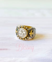 Blessing&ダイヤモンド&アクアマリン シルバー&18KYGリング（Wing）