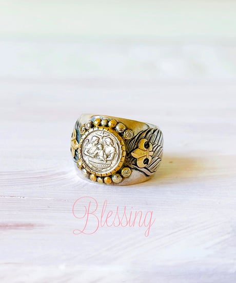 Blessing&ダイヤモンド&アクアマリン シルバー&18KYGリング（Wing）