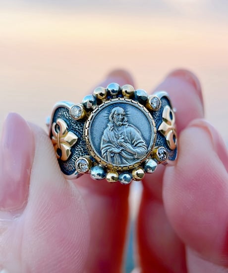 Jesus&ルビー&ダイヤモンド シルバー&18KYGリング（Sacred heart）