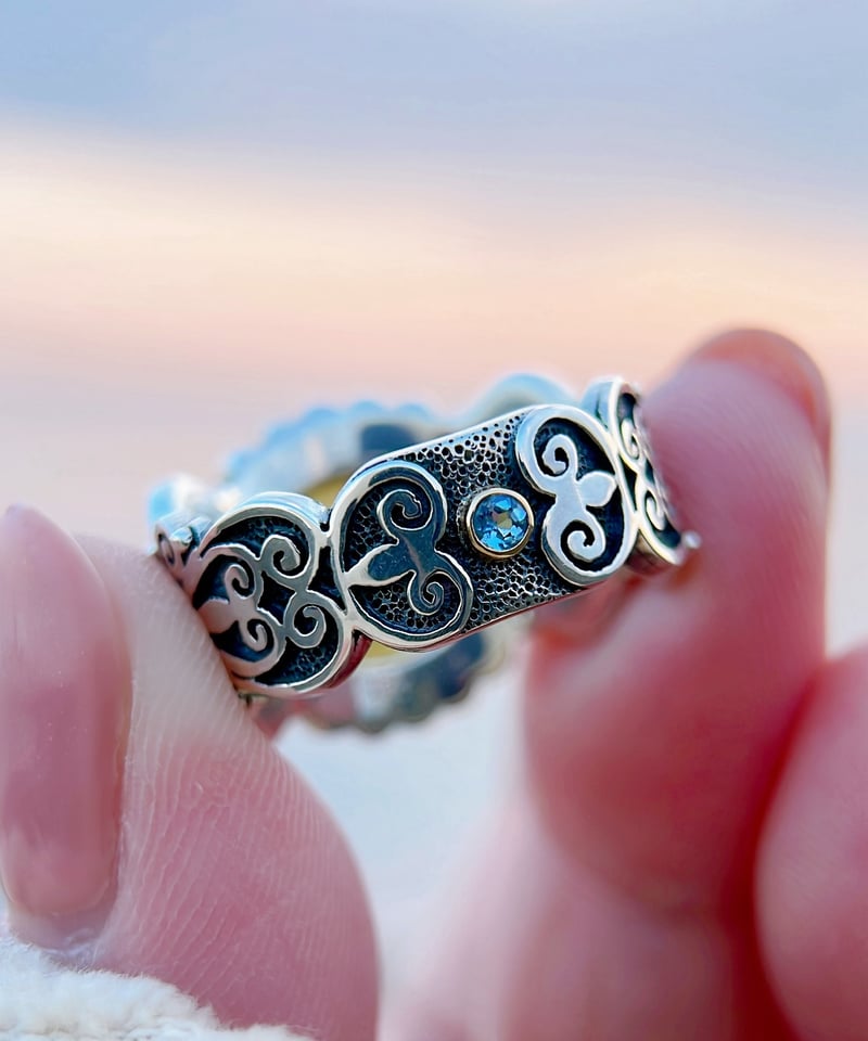 St.Gabriel&アクアマリン&ダイヤモンド シルバー&18KYGリング（Sacred h