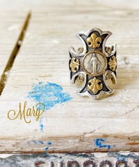 Mary＆ダイヤモンド＆ブルーサファイア シルバー＆18KYGリング（Sacred Cross）