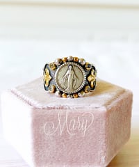 Mary&ダイヤモンド&アクアマリン シルバー&18KYGリング（Sacred Heart）