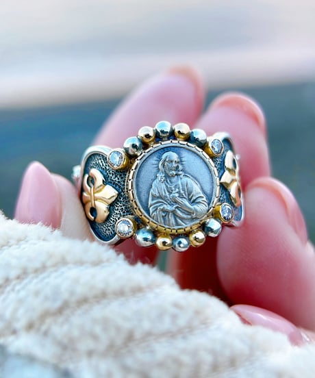 Jesus&ルビー&ダイヤモンド シルバー&18KYGリング（Sacred heart）