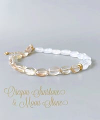 オレゴンサンストーン＆ムーンストーン&18KGビーズブレスレット