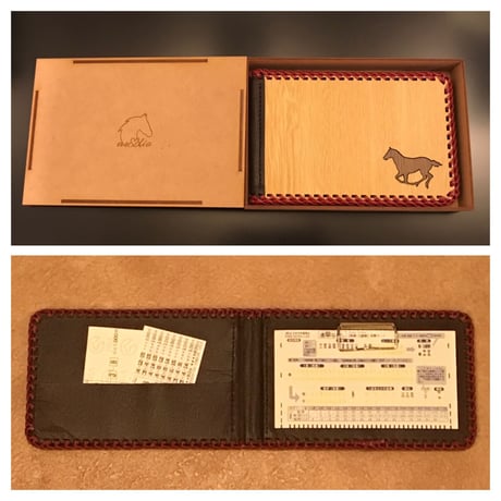 木とレザーの馬券ケース