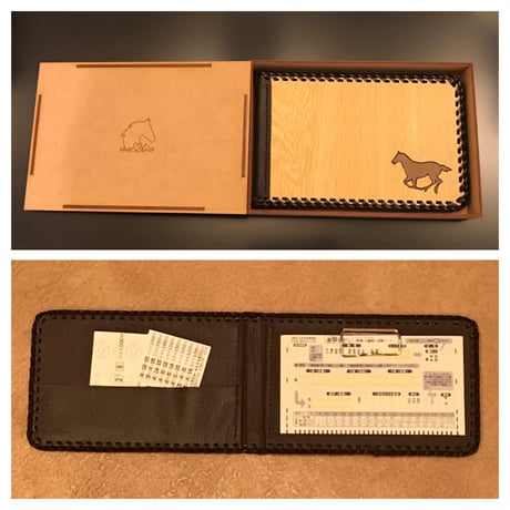 木とレザーの馬券ケース