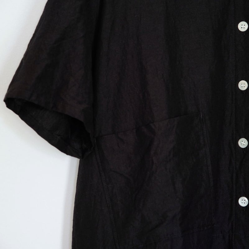 homspunホームスパンコットンリネンローウェストタックワンピース