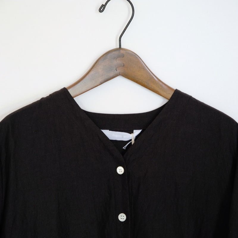 homspunホームスパンコットンリネンローウェストタックワンピース