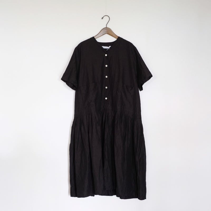 homspun C/LシャンブレーローウエストタックOP homspunホームスパン コットンリネンローウェストタックワンピース
