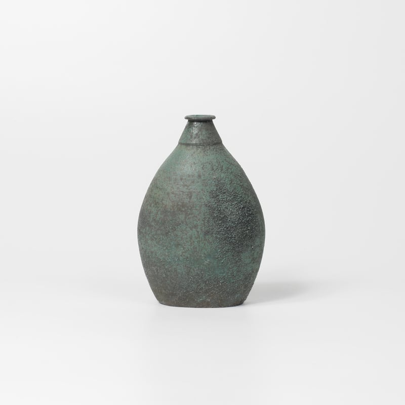 【極美品】 水道水研究中 知花 SEC 野口悦士 / オブジェ・花器・緑青オーバルボトル (実物写真2391