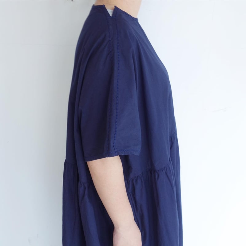 homspunネイビー ロングワンピース homspun 藍染 ワイドギャザー ロングワンピース ブルー homspun