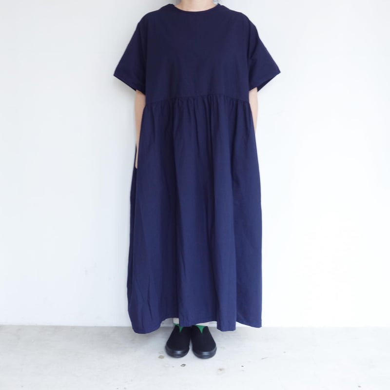 homspunネイビー ロングワンピース SALE】homspun リネンバイオ 長袖ワンピース ネイビー