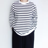 Yonetomi　WAVE COTTON BASQUE KNIT P/O <CREW・BORDER > 【WHITE×NAVY】