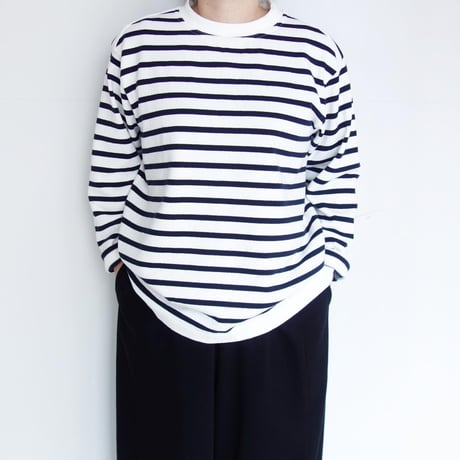 Yonetomi　WAVE COTTON BASQUE KNIT P/O <CREW・BORDER > 【WHITE×NAVY】