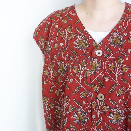 South2 West8　Sleeveless V Neck Dress - Batik Printed【Red】