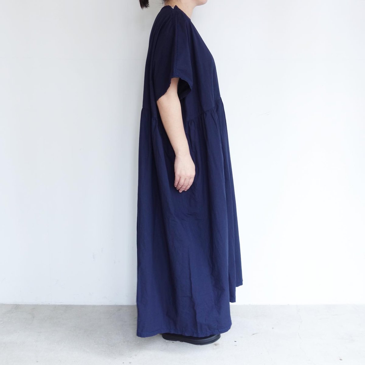 homspunネイビー ロングワンピース homspun 藍染 ワイドギャザー ロングワンピース ブルー homspun