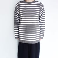 Yonetomi　WAVE COTTON BASQUE KNIT P/O <CREW・BORDER > 【GRAY × WHITE】