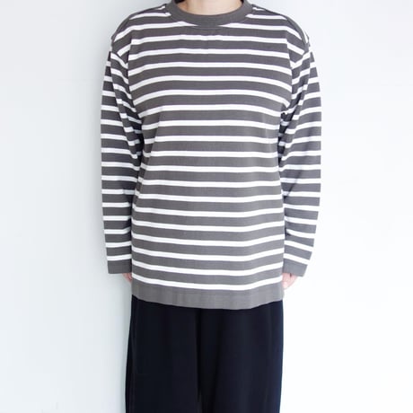 Yonetomi　WAVE COTTON BASQUE KNIT P/O <CREW・BORDER > 【GRAY × WHITE】