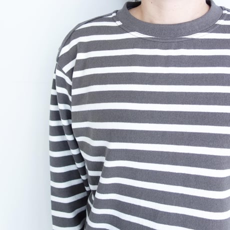 Yonetomi　WAVE COTTON BASQUE KNIT P/O <CREW・BORDER > 【GRAY × WHITE】