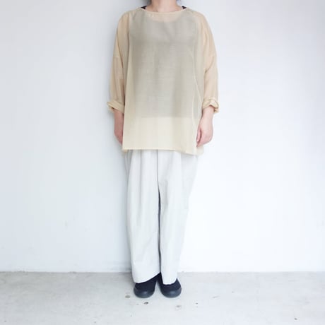 Koton　コットン/ シルク ボイルボートネックシャツ【ベージュ】
