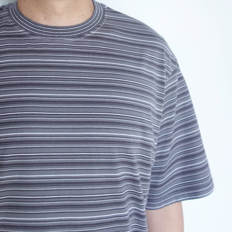 Yonetomi GARMENT DYE RAMDOM BORDER T-SHIRT | fo