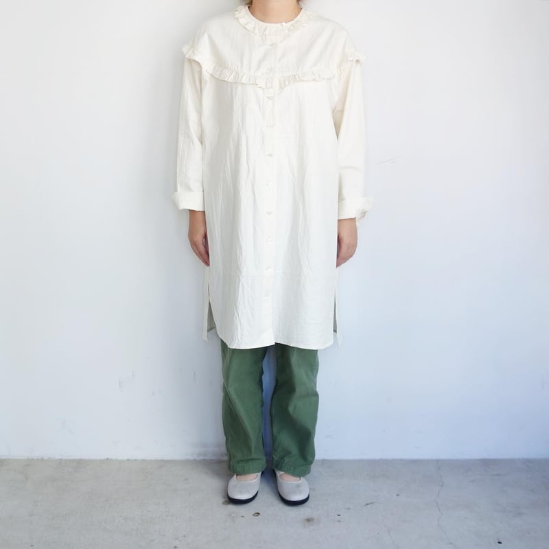 homspun コットントリプルツイル ロングフリルブラウス【キナリ